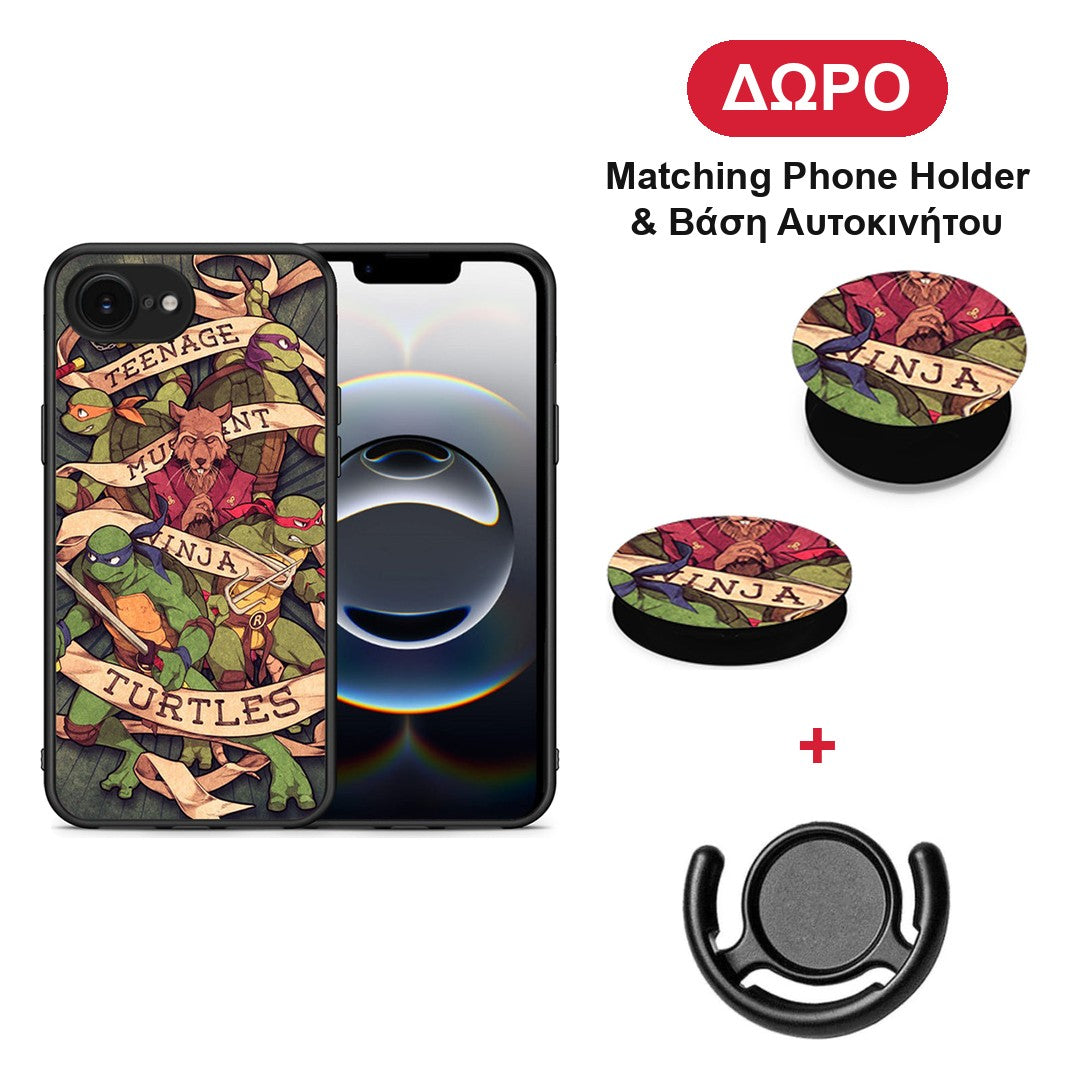 Ninja Turtles - iPhone 16e θήκη + Δώρο Phone Holder & Βάση Αυτοκινήτου