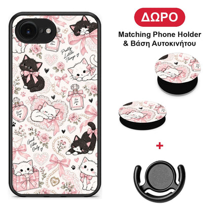 Pink Bows and Kittens Collage - iPhone 16e θήκη + Δώρο Phone Holder & Βάση Αυτοκινήτου