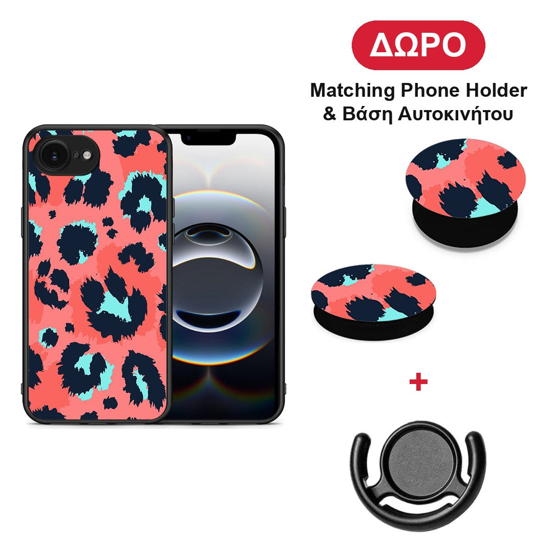 Animal Pink Leopard - iPhone 16e θήκη + Δώρο Phone Holder & Βάση Αυτοκινήτου