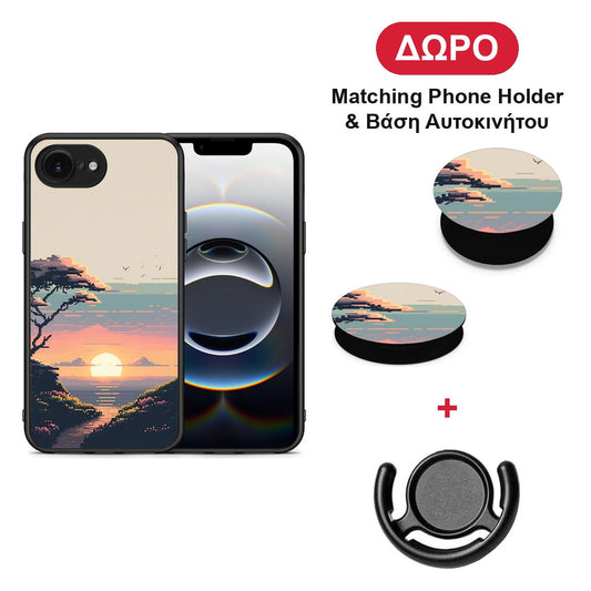 Pixel Sunset - iPhone 16e θήκη + Δώρο Phone Holder & Βάση Αυτοκινήτου