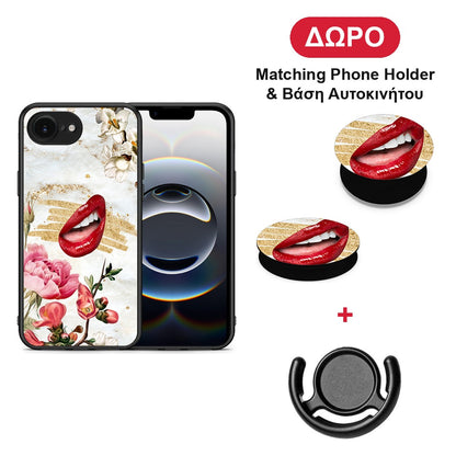 Red Lips - iPhone 16e θήκη + Δώρο Phone Holder & Βάση Αυτοκινήτου