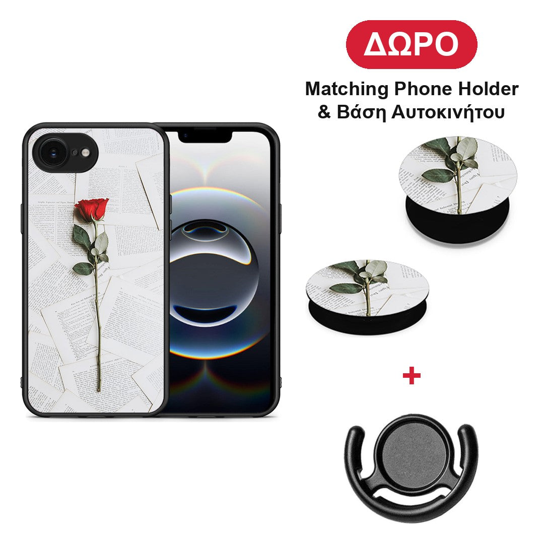 Red Rose - iPhone 16e θήκη + Δώρο Phone Holder & Βάση Αυτοκινήτου