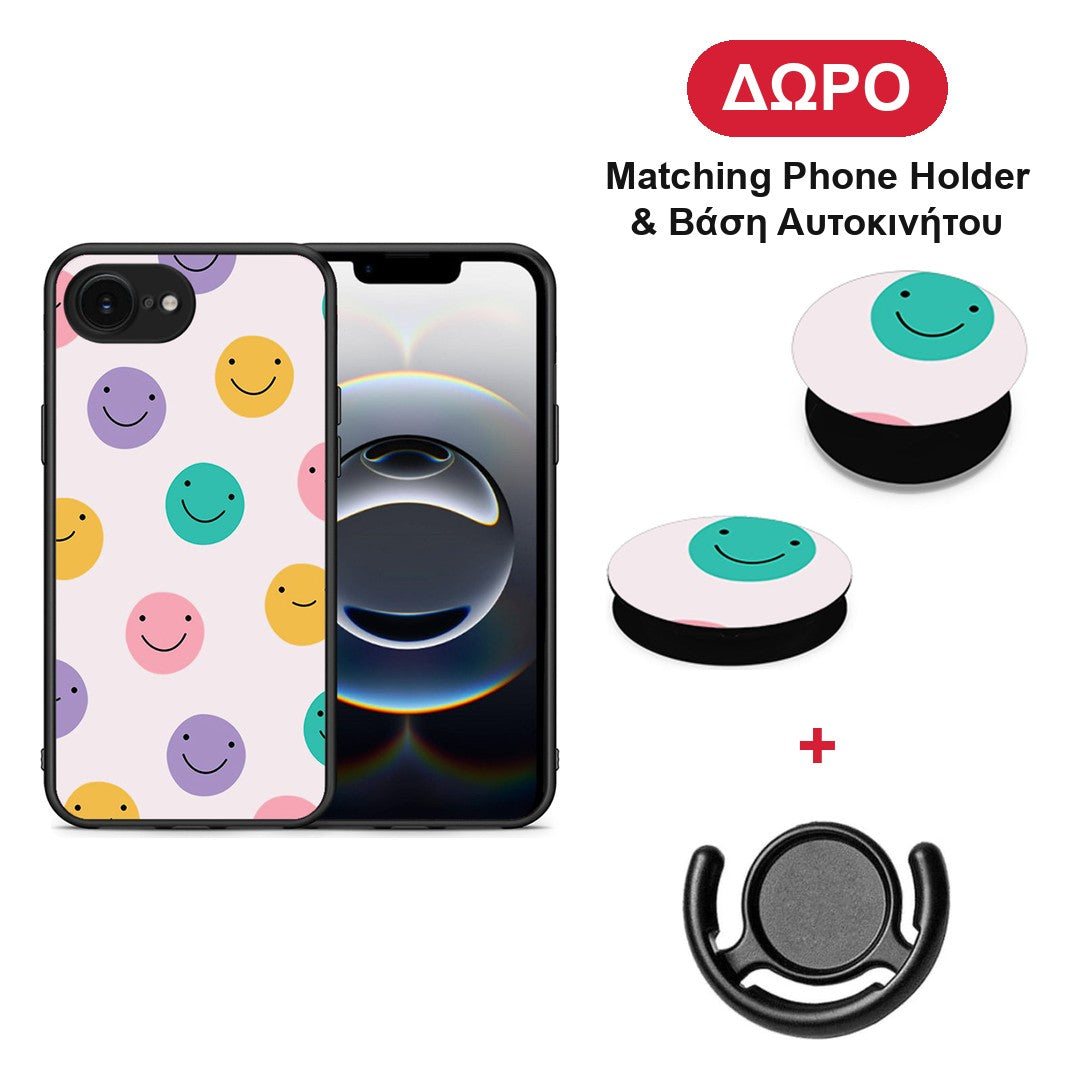 Smiley Faces - iPhone 16e θήκη + Δώρο Phone Holder & Βάση Αυτοκινήτου