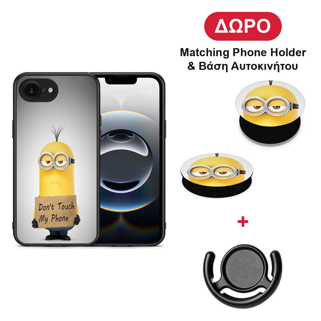 Text Minion - iPhone 16e θήκη + Δώρο Phone Holder & Βάση Αυτοκινήτου