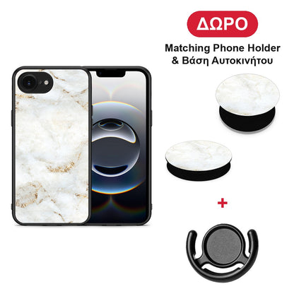 White Gold Marble - iPhone 16e θήκη + Δώρο Phone Holder & Βάση Αυτοκινήτου