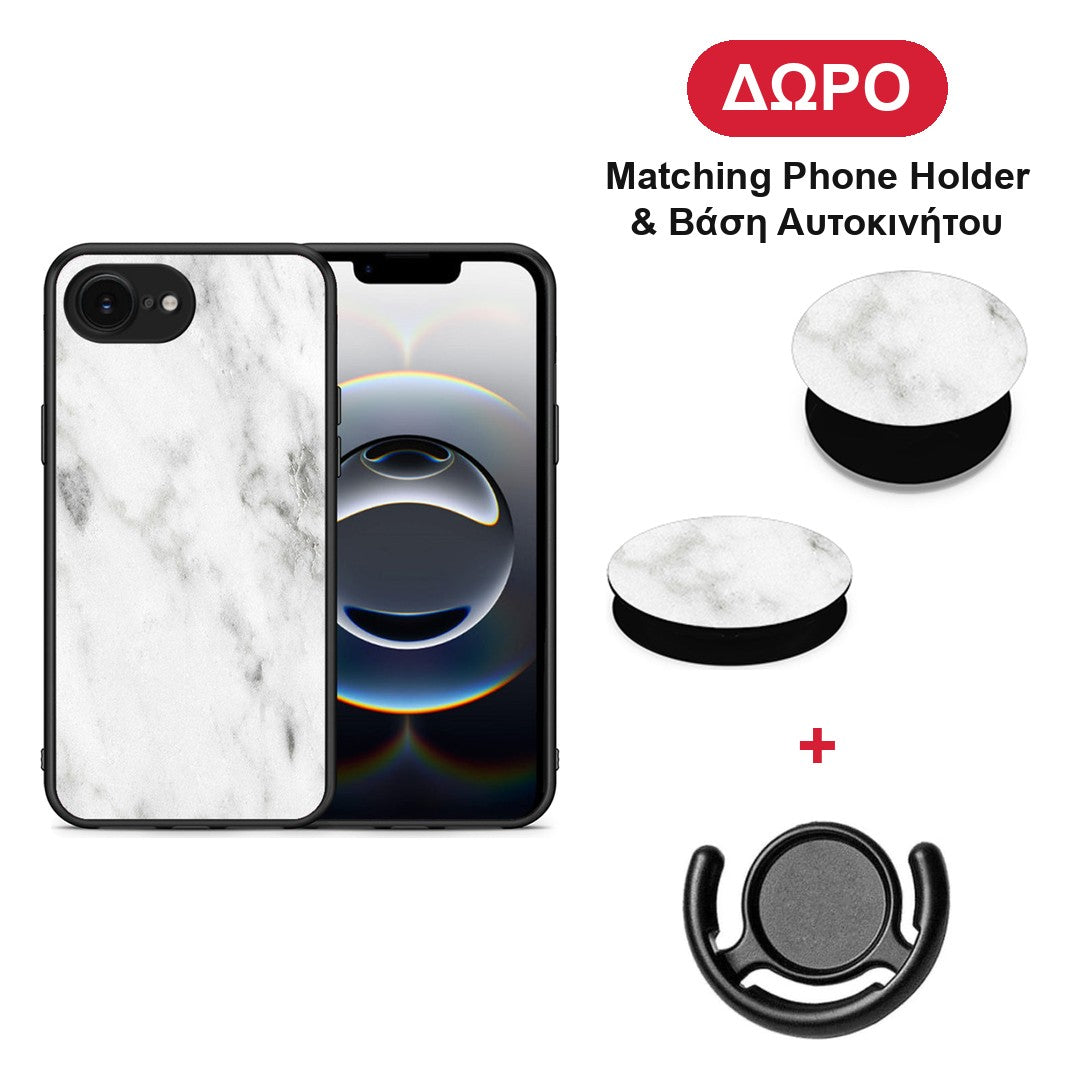 Marble White - iPhone 16e θήκη + Δώρο Phone Holder & Βάση Αυτοκινήτου