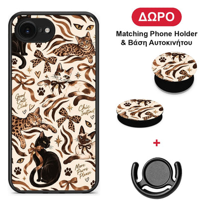 Wild Cats and Animal Print Collage - iPhone 16e θήκη + Δώρο Phone Holder & Βάση Αυτοκινήτου