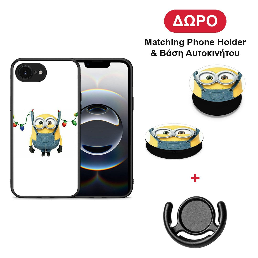 Xmas Minion Lights - iPhone 16e θήκη + Δώρο Phone Holder & Βάση Αυτοκινήτου