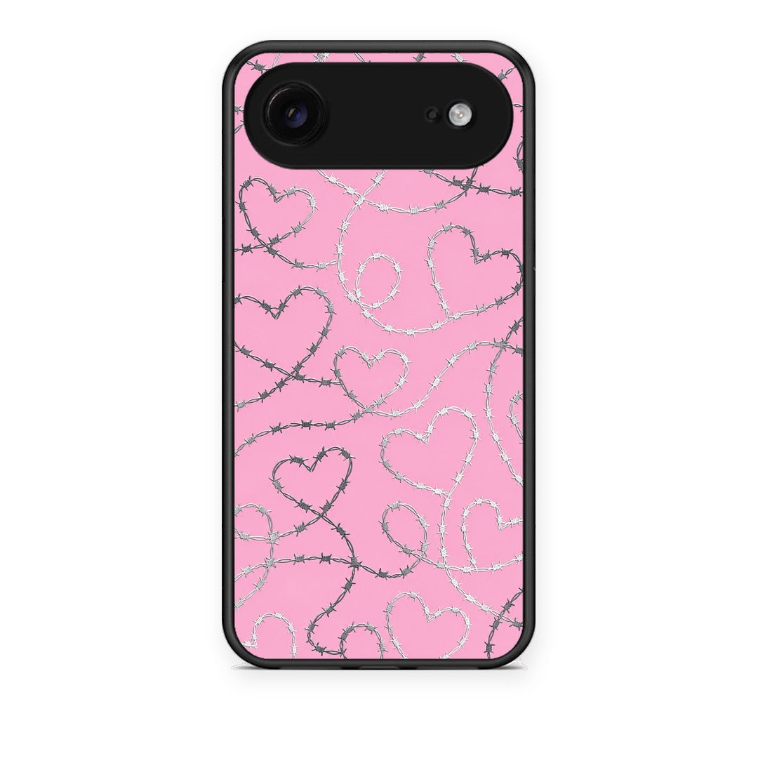 Θήκη iPhone 17 Air Barbed Wire Hearts on Pink από τη Smartfits με σχέδιο στο πίσω μέρος και μαύρο περίβλημα | iPhone 17 Air Barbed Wire Hearts on Pink case with colorful back and black bezels