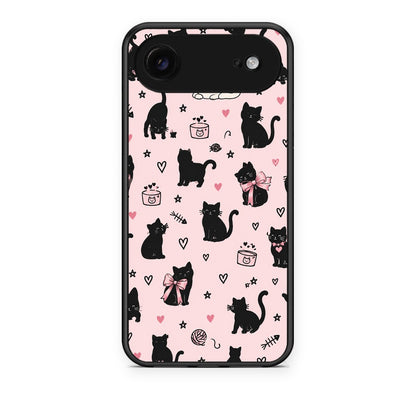 Θήκη iPhone 17 Air Black Cat Doodles on Pink από τη Smartfits με σχέδιο στο πίσω μέρος και μαύρο περίβλημα | iPhone 17 Air Black Cat Doodles on Pink case with colorful back and black bezels