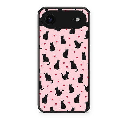 Θήκη iPhone 17 Air Black Cat Silhouettes and Hearts on Pink από τη Smartfits με σχέδιο στο πίσω μέρος και μαύρο περίβλημα | iPhone 17 Air Black Cat Silhouettes and Hearts on Pink case with colorful back and black bezels