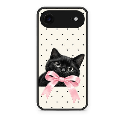 Θήκη iPhone 17 Air Black Kitten Pink Bow and Polka Dots από τη Smartfits με σχέδιο στο πίσω μέρος και μαύρο περίβλημα | iPhone 17 Air Black Kitten Pink Bow and Polka Dots case with colorful back and black bezels