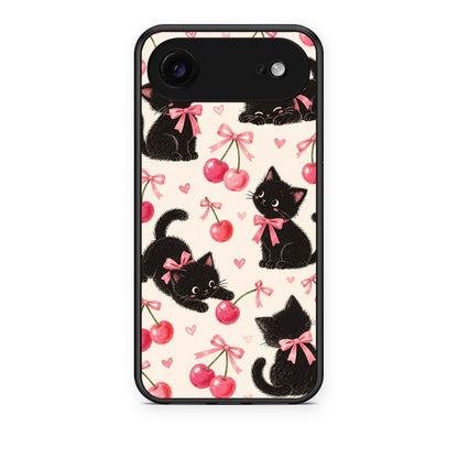 Θήκη iPhone 17 Air Black Kittens and Cherries on Cream από τη Smartfits με σχέδιο στο πίσω μέρος και μαύρο περίβλημα | iPhone 17 Air Black Kittens and Cherries on Cream case with colorful back and black bezels