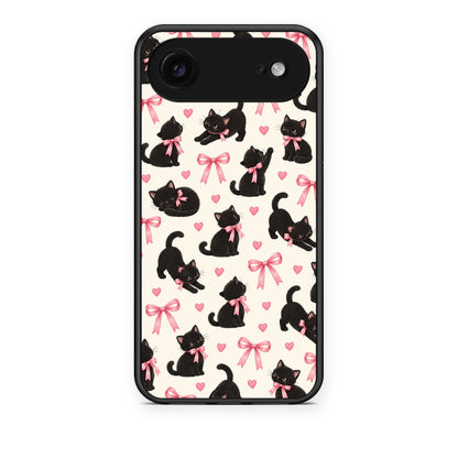 Θήκη iPhone 17 Air Black Kittens and Pink Bows on Cream Small από τη Smartfits με σχέδιο στο πίσω μέρος και μαύρο περίβλημα | iPhone 17 Air Black Kittens and Pink Bows on Cream Small case with colorful back and black bezels