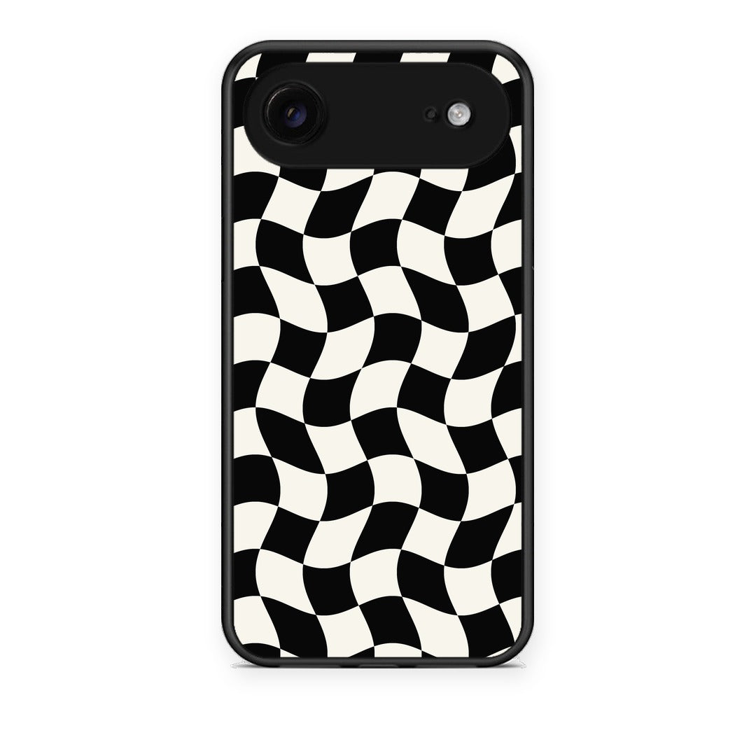 Θήκη iPhone 17 Air Black and Cream Wavy Checkerboard από τη Smartfits με σχέδιο στο πίσω μέρος και μαύρο περίβλημα | iPhone 17 Air Black and Cream Wavy Checkerboard case with colorful back and black bezels