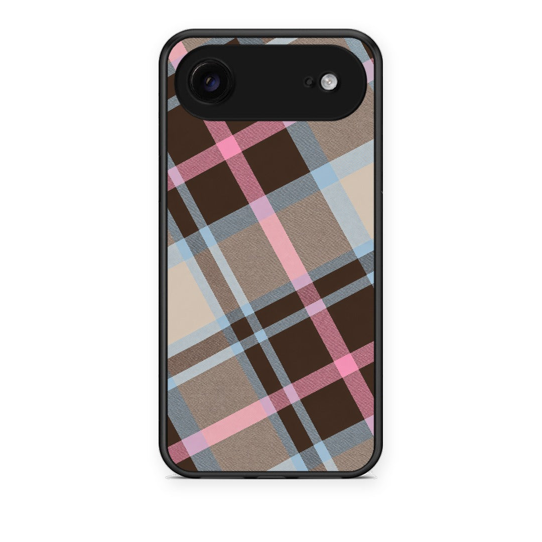 Θήκη iPhone 17 Air Brown Pink and Blue Diagonal Plaid από τη Smartfits με σχέδιο στο πίσω μέρος και μαύρο περίβλημα | iPhone 17 Air Brown Pink and Blue Diagonal Plaid case with colorful back and black bezels