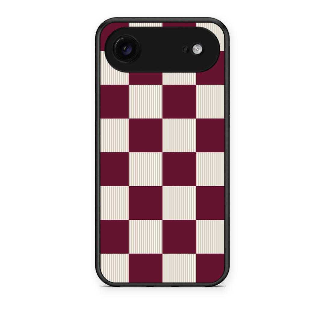 Θήκη iPhone 17 Air Burgundy and Cream Striped Checks από τη Smartfits με σχέδιο στο πίσω μέρος και μαύρο περίβλημα | iPhone 17 Air Burgundy and Cream Striped Checks case with colorful back and black bezels