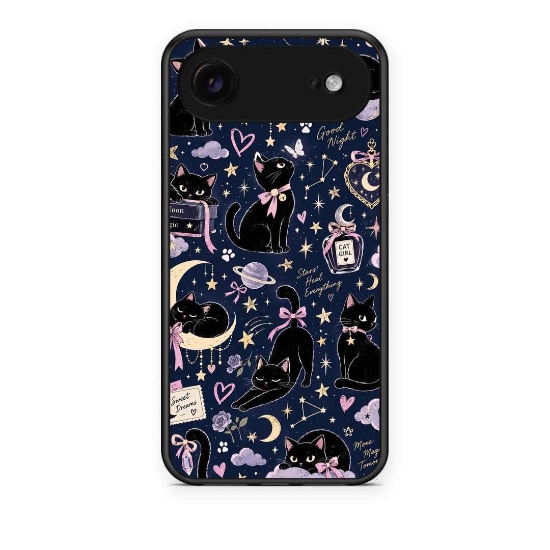 Θήκη iPhone 17 Air Celestial Black Cats on Navy από τη Smartfits με σχέδιο στο πίσω μέρος και μαύρο περίβλημα | iPhone 17 Air Celestial Black Cats on Navy case with colorful back and black bezels