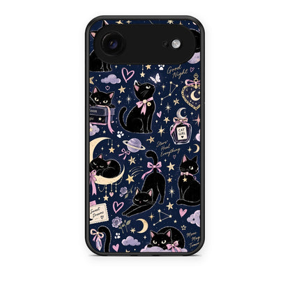 Θήκη iPhone 17 Air Celestial Black Cats on Navy από τη Smartfits με σχέδιο στο πίσω μέρος και μαύρο περίβλημα | iPhone 17 Air Celestial Black Cats on Navy case with colorful back and black bezels