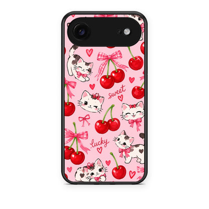 Θήκη iPhone 17 Air Cherries Bows and Kittens on Pink από τη Smartfits με σχέδιο στο πίσω μέρος και μαύρο περίβλημα | iPhone 17 Air Cherries Bows and Kittens on Pink case with colorful back and black bezels