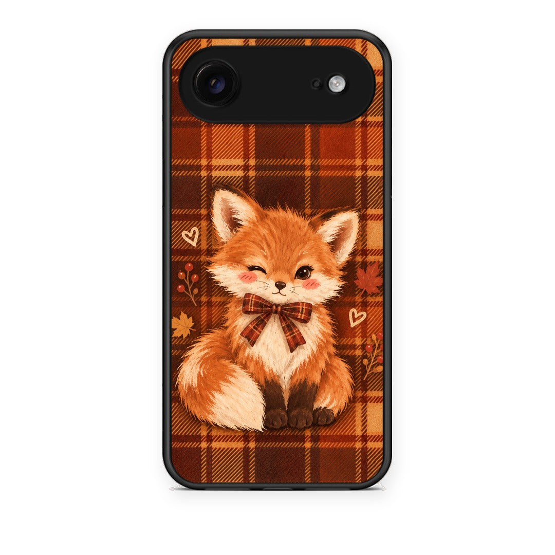 Θήκη iPhone 17 Air Fox on Autumn Tartan από τη Smartfits με σχέδιο στο πίσω μέρος και μαύρο περίβλημα | iPhone 17 Air Fox on Autumn Tartan case with colorful back and black bezels