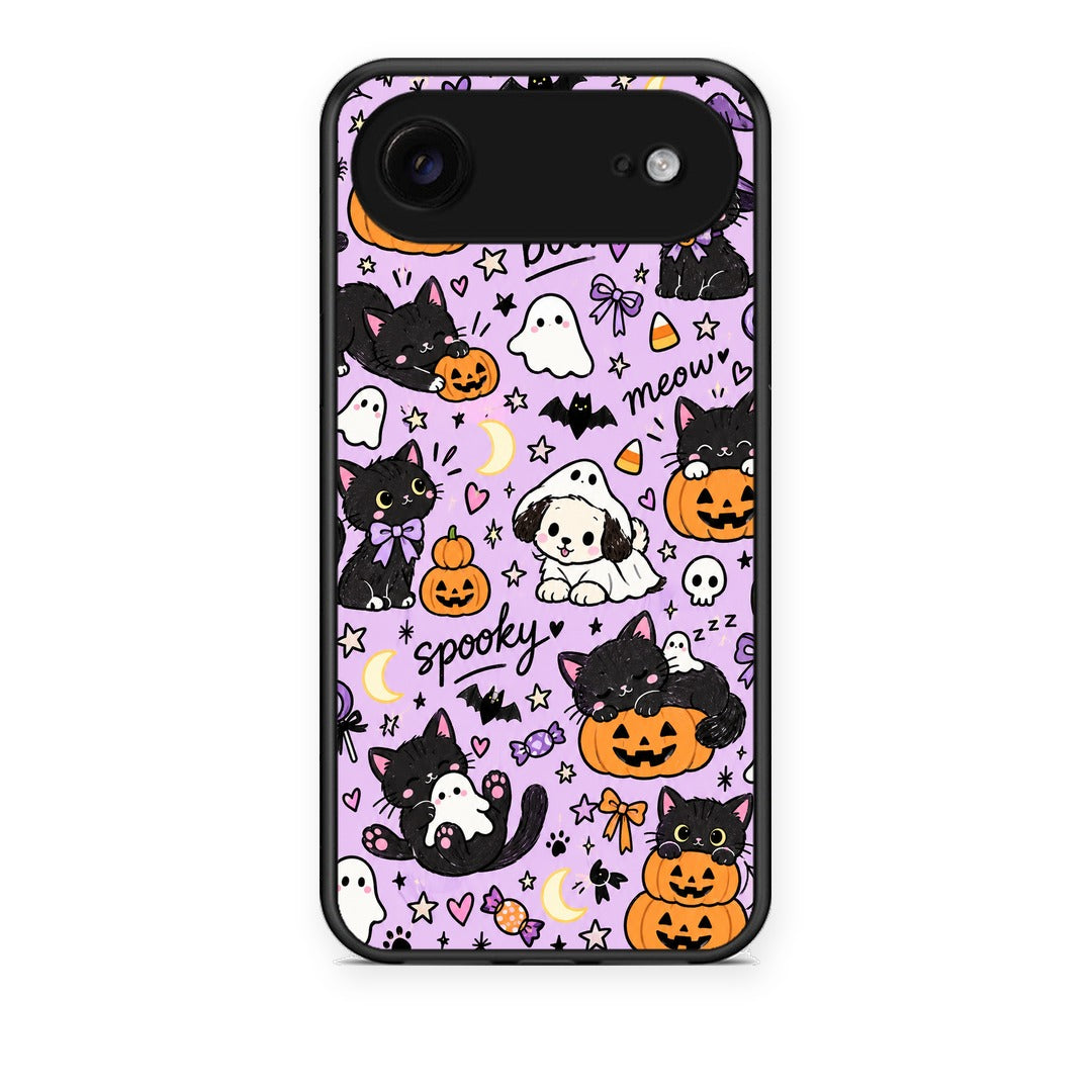 Θήκη iPhone 17 Air Halloween Black Cats on Lilac από τη Smartfits με σχέδιο στο πίσω μέρος και μαύρο περίβλημα | iPhone 17 Air Halloween Black Cats on Lilac case with colorful back and black bezels