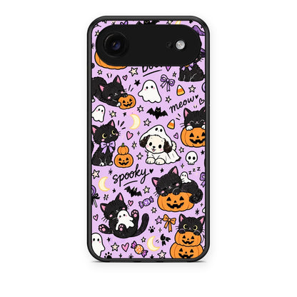 Θήκη iPhone 17 Air Halloween Black Cats on Lilac από τη Smartfits με σχέδιο στο πίσω μέρος και μαύρο περίβλημα | iPhone 17 Air Halloween Black Cats on Lilac case with colorful back and black bezels