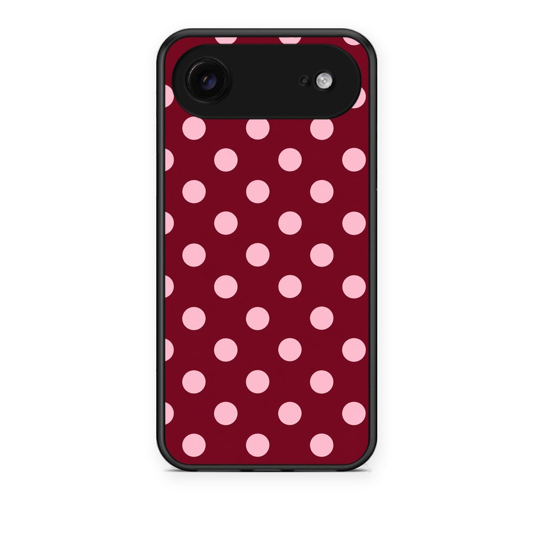 Θήκη iPhone 17 Air Pink Polka Dots on Burgundy από τη Smartfits με σχέδιο στο πίσω μέρος και μαύρο περίβλημα | iPhone 17 Air Pink Polka Dots on Burgundy case with colorful back and black bezels