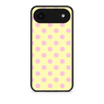 Θήκη iPhone 17 Air Pink Polka Dots on Yellow από τη Smartfits με σχέδιο στο πίσω μέρος και μαύρο περίβλημα | iPhone 17 Air Pink Polka Dots on Yellow case with colorful back and black bezels