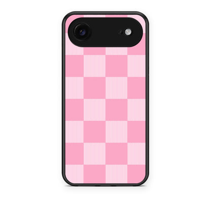Θήκη iPhone 17 Air Pink and White Striped Checks από τη Smartfits με σχέδιο στο πίσω μέρος και μαύρο περίβλημα | iPhone 17 Air Pink and White Striped Checks case with colorful back and black bezels
