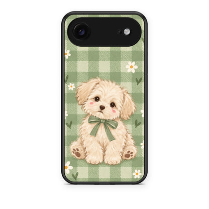 Θήκη iPhone 17 Air Puppy and Daisies on Sage Gingham από τη Smartfits με σχέδιο στο πίσω μέρος και μαύρο περίβλημα | iPhone 17 Air Puppy and Daisies on Sage Gingham case with colorful back and black bezels