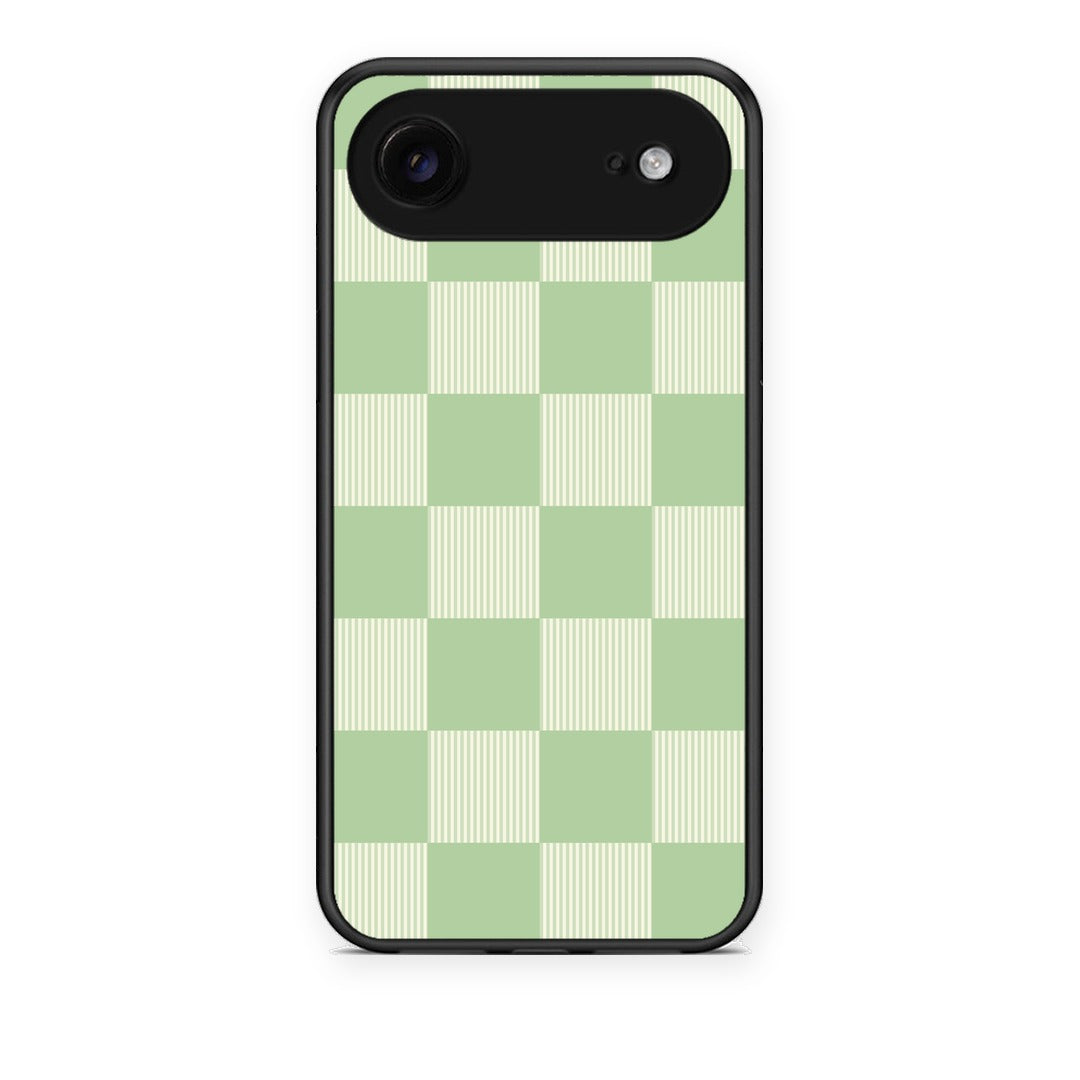 Θήκη iPhone 17 Air Sage and Cream Striped Checks από τη Smartfits με σχέδιο στο πίσω μέρος και μαύρο περίβλημα | iPhone 17 Air Sage and Cream Striped Checks case with colorful back and black bezels