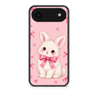 Θήκη iPhone 17 Air White Bunny and Pink Bows από τη Smartfits με σχέδιο στο πίσω μέρος και μαύρο περίβλημα | iPhone 17 Air White Bunny and Pink Bows case with colorful back and black bezels