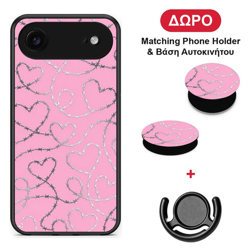 Barbed Wire Hearts on Pink - iPhone 17 Air θήκη + Δώρο Phone Holder & Βάση Αυτοκινήτου