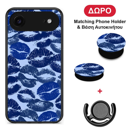 Blue Lipstick Kisses - iPhone 17 Air θήκη + Δώρο Phone Holder & Βάση Αυτοκινήτου