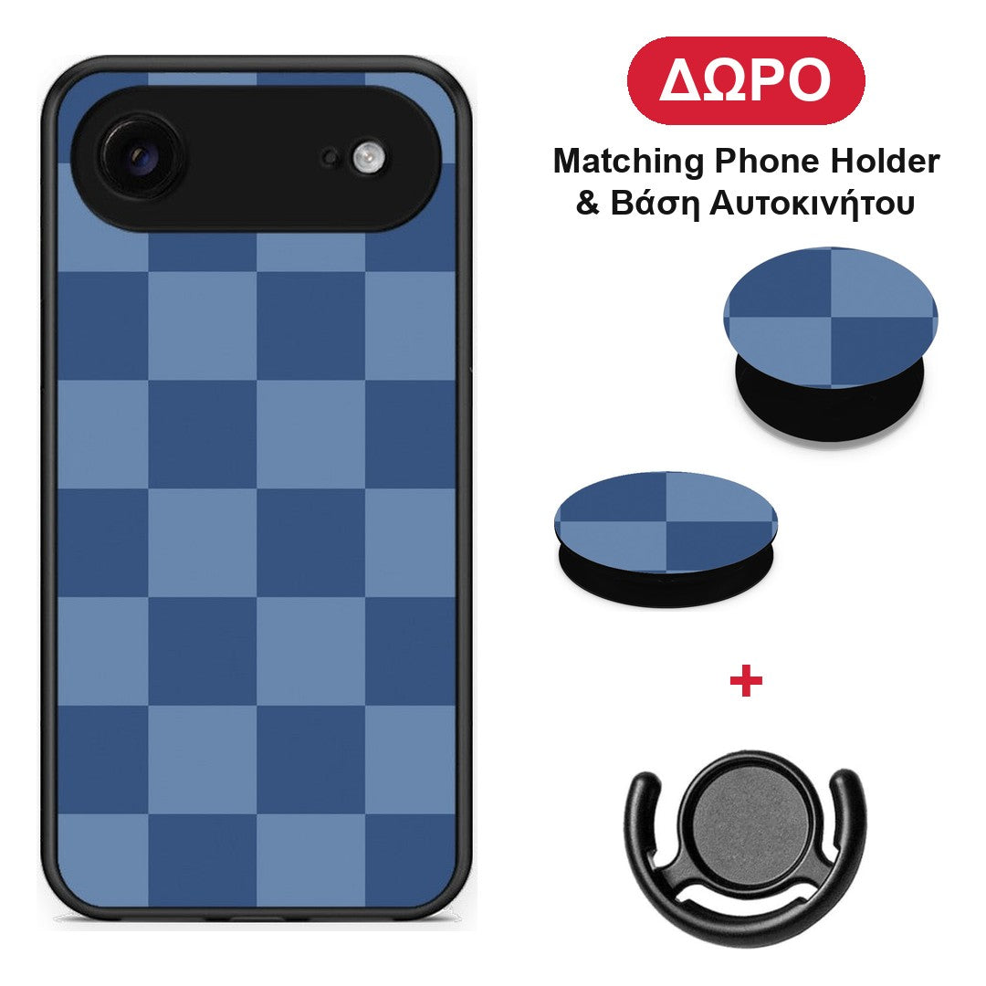 Denim Blue Checkerboard - iPhone 17 Air θήκη + Δώρο Phone Holder & Βάση Αυτοκινήτου