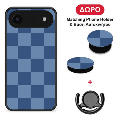 Denim Blue Checkerboard - iPhone 17 Air θήκη + Δώρο Phone Holder & Βάση Αυτοκινήτου