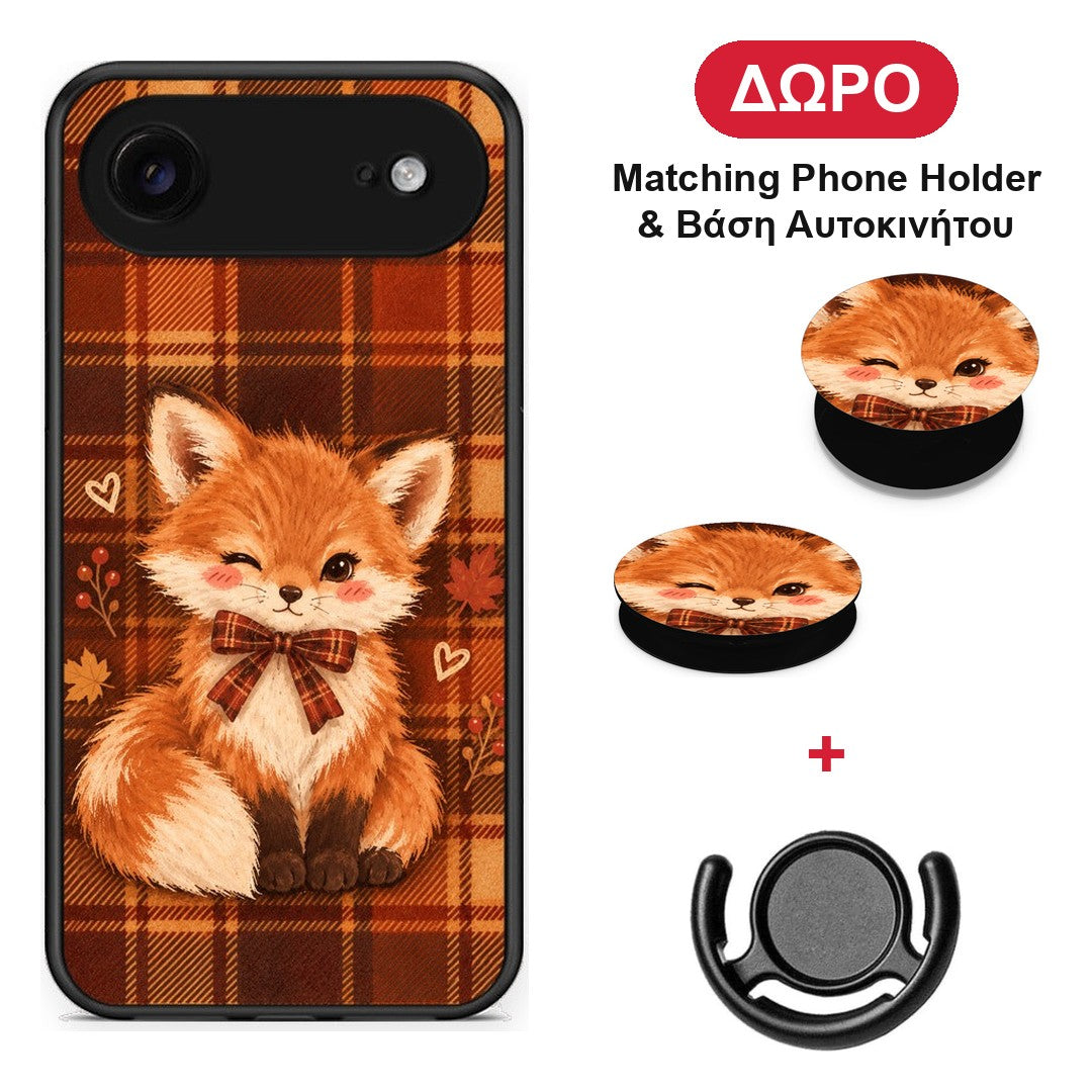 Fox on Autumn Tartan - iPhone 17 Air θήκη + Δώρο Phone Holder & Βάση Αυτοκινήτου