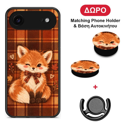 Fox on Autumn Tartan - iPhone 17 Air θήκη + Δώρο Phone Holder & Βάση Αυτοκινήτου