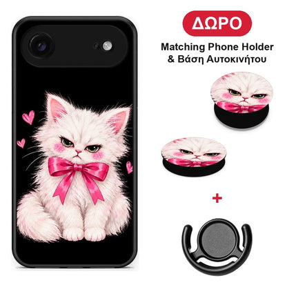 Grumpy Party Kitten on Black - iPhone 17 Air θήκη + Δώρο Phone Holder & Βάση Αυτοκινήτου