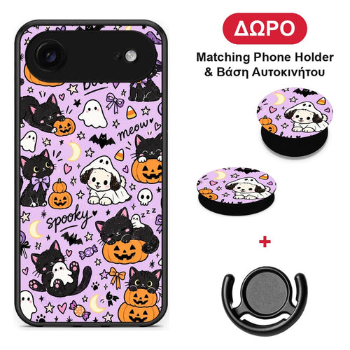 Halloween Black Cats on Lilac - iPhone 17 Air θήκη + Δώρο Phone Holder & Βάση Αυτοκινήτου