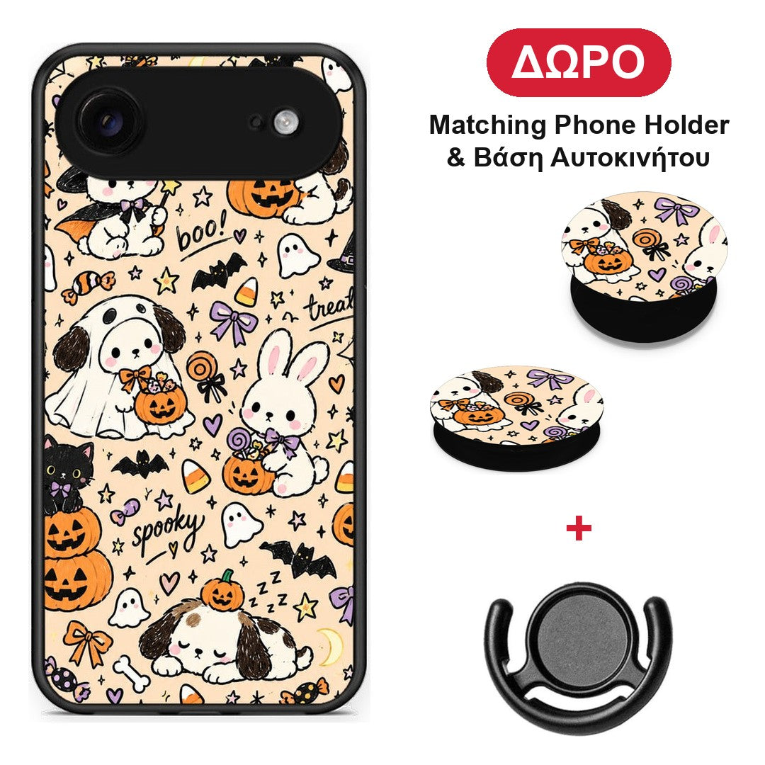 Halloween Puppies and Friends on Cream - iPhone 17 Air θήκη + Δώρο Phone Holder & Βάση Αυτοκινήτου