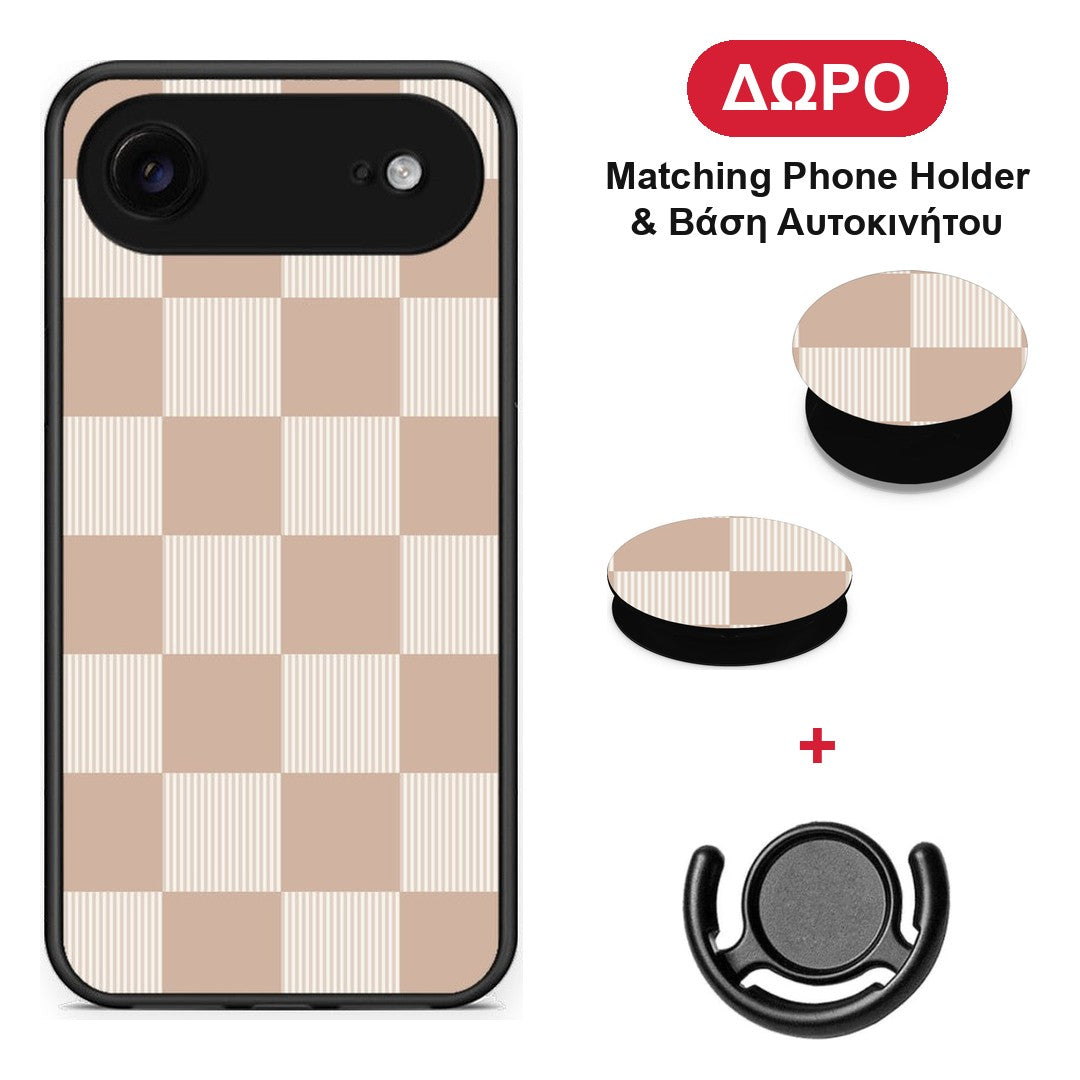 Latte and Cream Striped Checks - iPhone 17 Air θήκη + Δώρο Phone Holder & Βάση Αυτοκινήτου