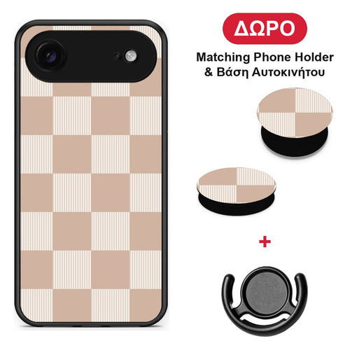 Latte and Cream Striped Checks - iPhone 17 Air θήκη + Δώρο Phone Holder & Βάση Αυτοκινήτου