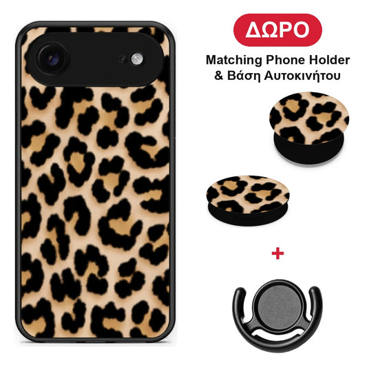 Leopard Print Tan Small - iPhone 17 Air θήκη + Δώρο Phone Holder & Βάση Αυτοκινήτου
