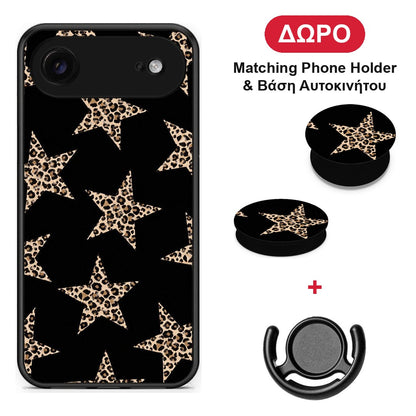 Leopard Stars on Black - iPhone 17 Air θήκη + Δώρο Phone Holder & Βάση Αυτοκινήτου