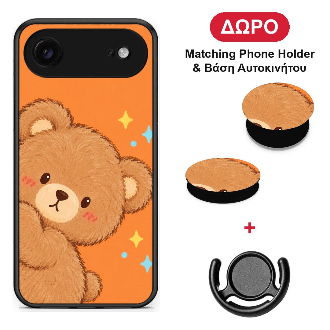 Peekaboo Teddy on Orange - iPhone 17 Air θήκη + Δώρο Phone Holder & Βάση Αυτοκινήτου
