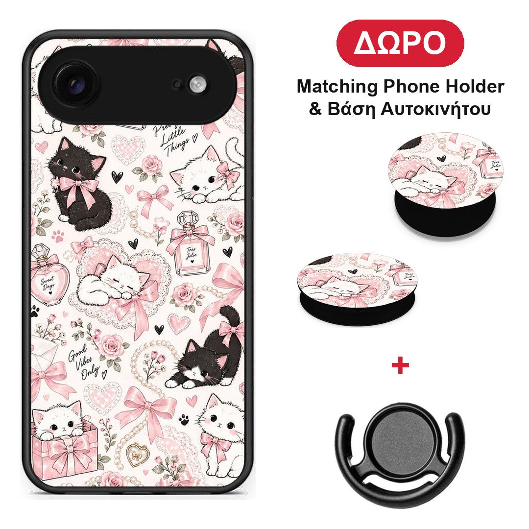 Pink Bows and Kittens Collage - iPhone 17 Air θήκη + Δώρο Phone Holder & Βάση Αυτοκινήτου