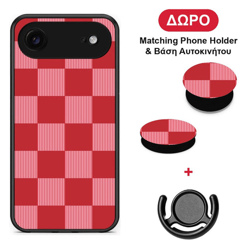 Red and Pink Striped Checks - iPhone 17 Air θήκη + Δώρο Phone Holder & Βάση Αυτοκινήτου