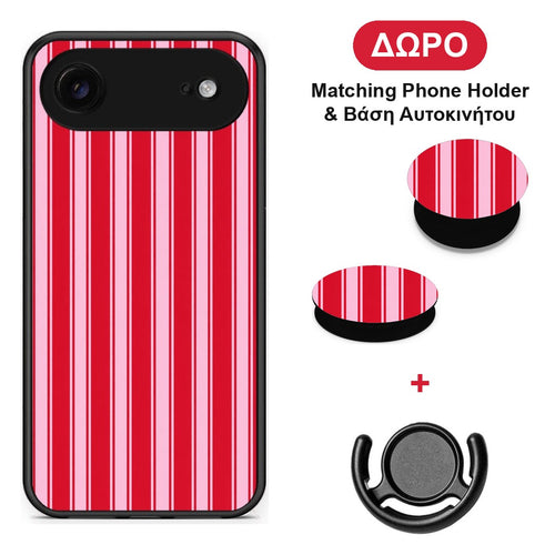 Red and Pink Vertical Pinstripes - iPhone 17 Air θήκη + Δώρο Phone Holder & Βάση Αυτοκινήτου